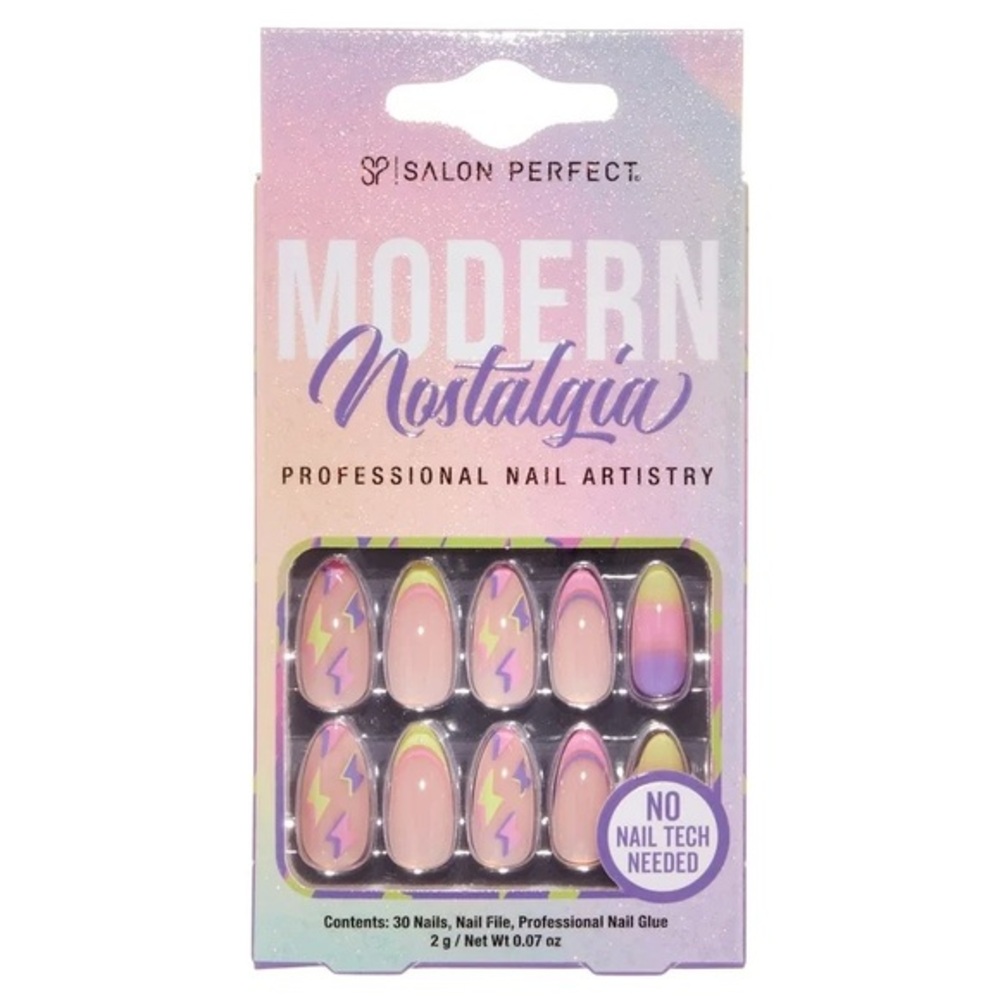 Salon Perfect nwt Press On Nails Modern Nostalgia Neon Lightning, Medium Almond